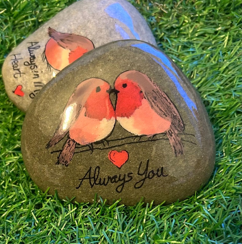 Hand-Painted Robin Pebble: love Memorial Garden Keepsake image 2