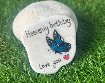 Hand Painted Butterfly Memorial Stone – Bereavement Gift, Remembrance Keepsake, Heavenly Birthday Grave Decoration