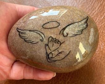 Hand-Painted Baby Loss Memorial Pebble: Angel Wings Keepsake