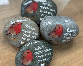 Hand-Painted Robin Memory Stone: Sympathy Gift, Memorial Keepsake