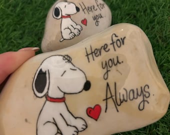 Hand-Painted Snoopy Pebble: “here for you” - Unique Keepsake pocket hug