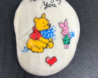 Friend gift,Winnie the Pooh gift, forget me not gift, pebble gift, thinking of you, bereavement, memorial grave decoration  gifts under 20