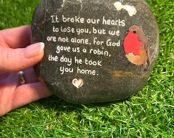 Robin memorial pebble keepsake garden rock memorial or grave ornament