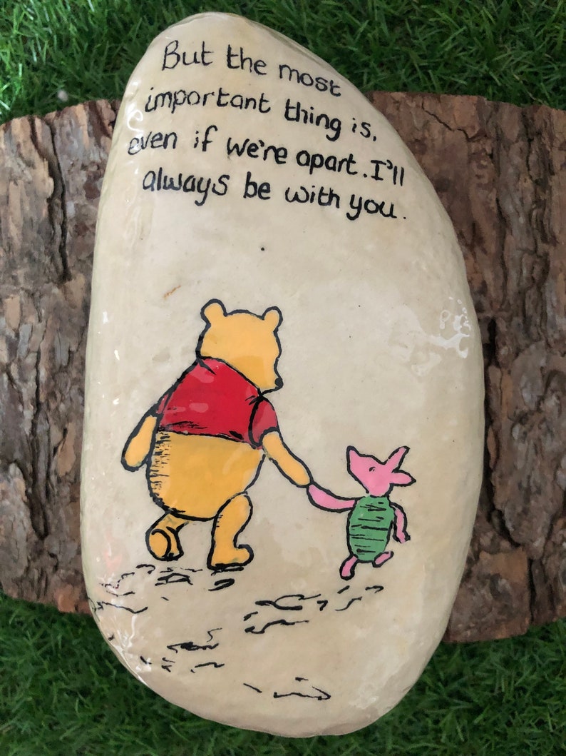 Winnie the Pooh quotes stone pebble gift memorial stone ornament gifts under 20, friend gift. Grave ornament memorial garden stone always be with you