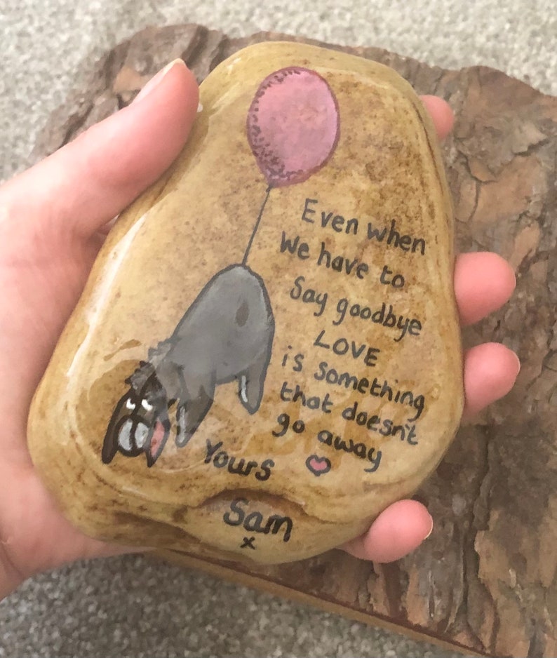 Winnie the Pooh quotes stone pebble gift memorial stone ornament gifts under 20, friend gift. Grave ornament memorial garden stone love doesn’t go