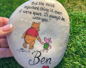 Hand-Painted Winnie the Pooh Pebble: Memorial Stone with Quote