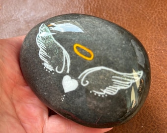 Hand-Painted Angel Wings Pebble – Miscarriage Memorial Stone