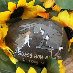 Grave decoration ornament Guess how much I love you, personalised pebble, hand painted keepsake gift or memorial stone