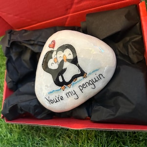 pinguïn kiezelsteen cadeau voor partner, jubileumcadeau voor hem vriendin vriend, vrouw kiezelsteen, aandenken knuffel