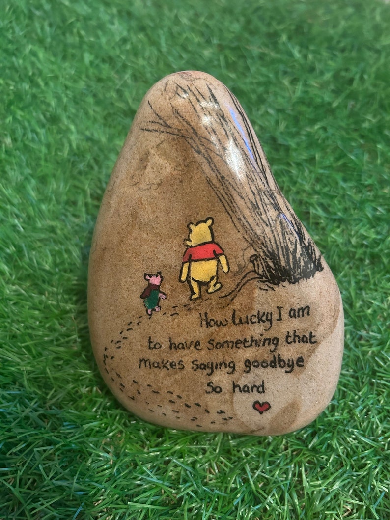 Winnie the Pooh quotes stone pebble gift memorial stone ornament gifts under 20, friend gift. Grave ornament memorial garden stone say goodbye hard