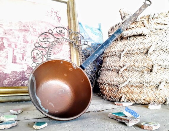 Old Copper Pot And Rusted Iron Rustic Kitchen Decor Vintage Etsy