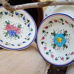 Vintage Spanish ceramic dishes Albalat. Old hand-painted dish. Decorative plate for wall hanging. Vintage Spanish ceramic tiles.