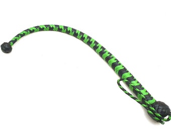 Handmade Green & Black Leather Bullwhip - 22.8 Inch