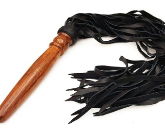 Wood Handle Leather Flogger, Handmade