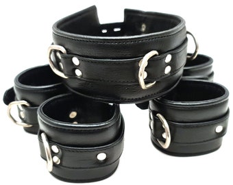 Leather Cuff Set – Padded Collar, Ankle & Wrist Restraints