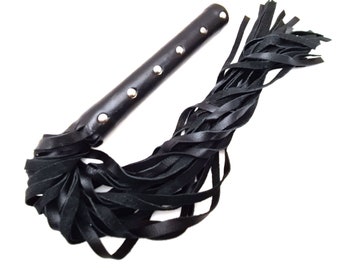 Handgemaakte zwarte leren flogger – handvat met studs, 23-inch zweep