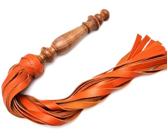Handmade Leather Flogger, Wood Handle