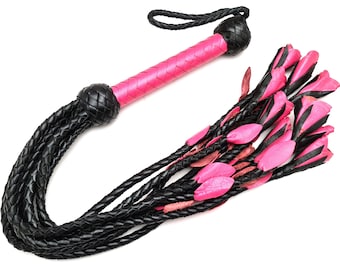 Handmade Leather Flogger, Rose Pink Accent, 30 Inch