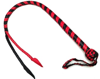 Handmade Leather Bullwhip: Braided Black & Red, 97cm