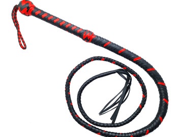 6ft Black Leather Bullwhip - Plait Design, Cosplay Prop