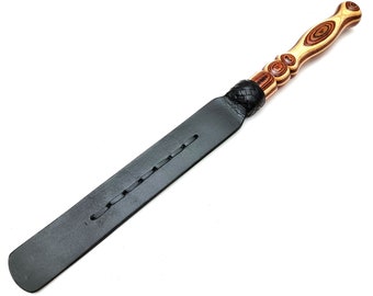 Handmade Leather Paddle with Wood Handle - 20.5 Inch
