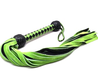 Leather Flogger with Suede Tails, Handmade Bondage Whip