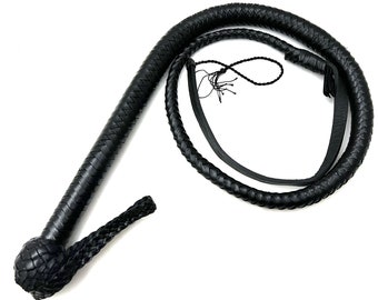 04 Ft Bull Whip - Leather Bullwhip - Black Leather Whip - Cosplay Whip - Cat Whip - Flogger Whip - Flog Whip - Tawse - Indiana Jones Whip