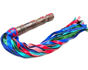 Handmade Leather Flogger with Wooden Handle - 30 Inch