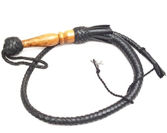 Handmade Leather Bull Whip - 4 FT Wood Handle Flogger