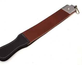Leather Razor Strop: Two Sided Sharpening Belt, Barber Tool (12 inches)
