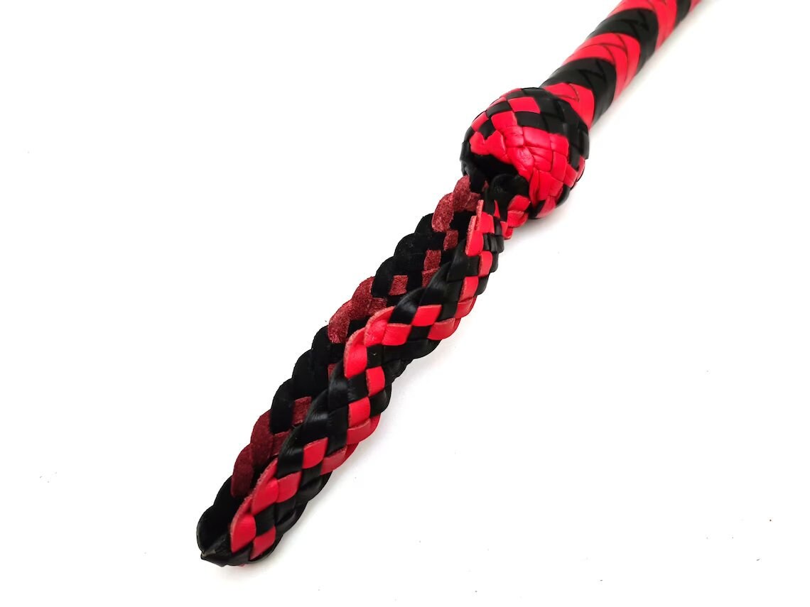 Frusta in pelle fatta a mano - Frusta intrecciata nera e rossa (97 cm) - Italia