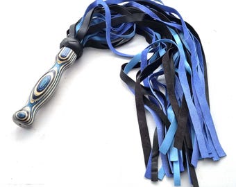 Handmade Leather Flogger: Blue & Black Sensory Impact Toy
