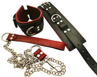 Leather Bondage Cuff Set – Padded Collar, Ankle & Wrist Restraints