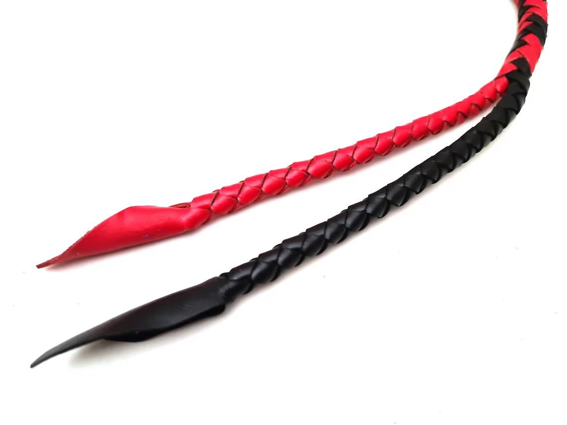 Frusta In Pelle Intrecciata 70cm, Colori Nero E Rosso, Accessorio - Foto 2