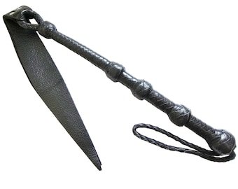 Leather Dragon Tail Whip: Handcrafted Black Quirt with Turk Knots.