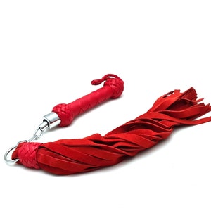 Leather Flogger, Red Leather Revolving Flogger - Whip - Bdsm Flogger