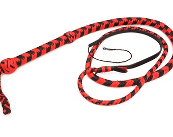 Handmade Red and Black Nylon Bullwhip – Plaited Paracord Whip