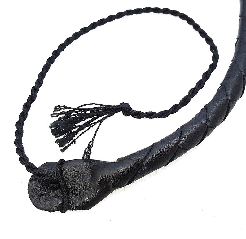Pu&ograve; includere: Una frusta intrecciata in pelle nera con un fiocco nero. La frusta &egrave; legata all'estremit&agrave; con un nodo.