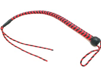 Braided Leather Bullwhip: Black & Red Flogger, 101cm