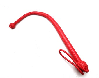 Red Leather Bullwhip - 23.5 Inch Handmade Turk Head Whip