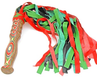 Handmade Leather Flogger with Wood Handle, 30-inch