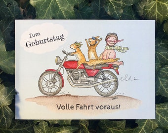 Geburtstagskarte "Volle Fahrt voraus!" | Tiere | Motorrad inkl. Umschlag