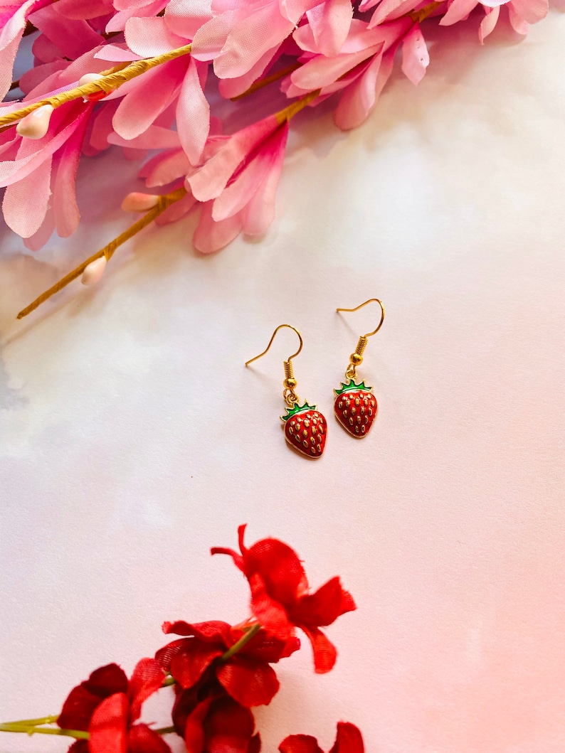 Strawberry Earrings Cute/kawaii Fruit Earrings Stocking Etsy