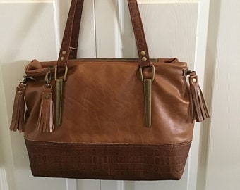 Carrier’s Conquest Handbag in Brown Faux Leather and Cork