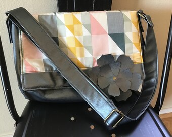 Magnolia Mini Messenger Bag in Metallic Grey Faux Leather