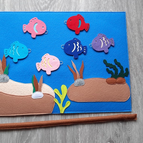 Felt Toys, Felt Fishing Set, Kids Toddler Fish Educational Game, Magnetic Sea Animals, Aquarium Fish,  Kids Fishing Game with Fishing Pole