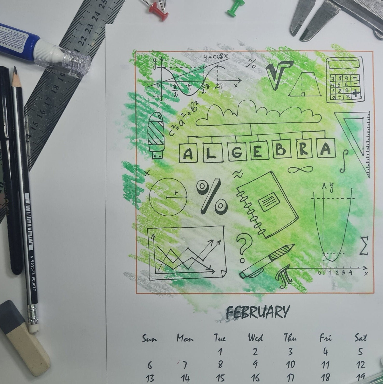 DIY Calendar Step-by-step Drawing Guide How to Draw Subjects Easily Algebra Graphic School Items ...