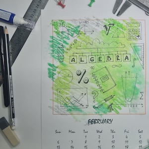 DIY calendar Step-by-step drawing guide How to draw subjects easily algebra graphic school items tools formulas letters Beginner Lessons