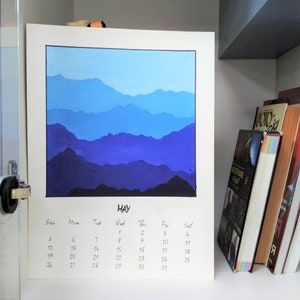 Wall Calendar 2025 Monthly For Quick Drawing Mountain Blue Gifts Landscape painting abstract original Cool Colors Tutorial Haze Kid Coloring