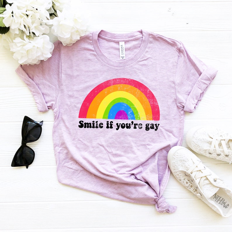 Smile If You're Gay Shirt Rainbow Bi Pride Month T-Shirt LGBT Tshirt Gay Flag Cotton Tee Men Women 